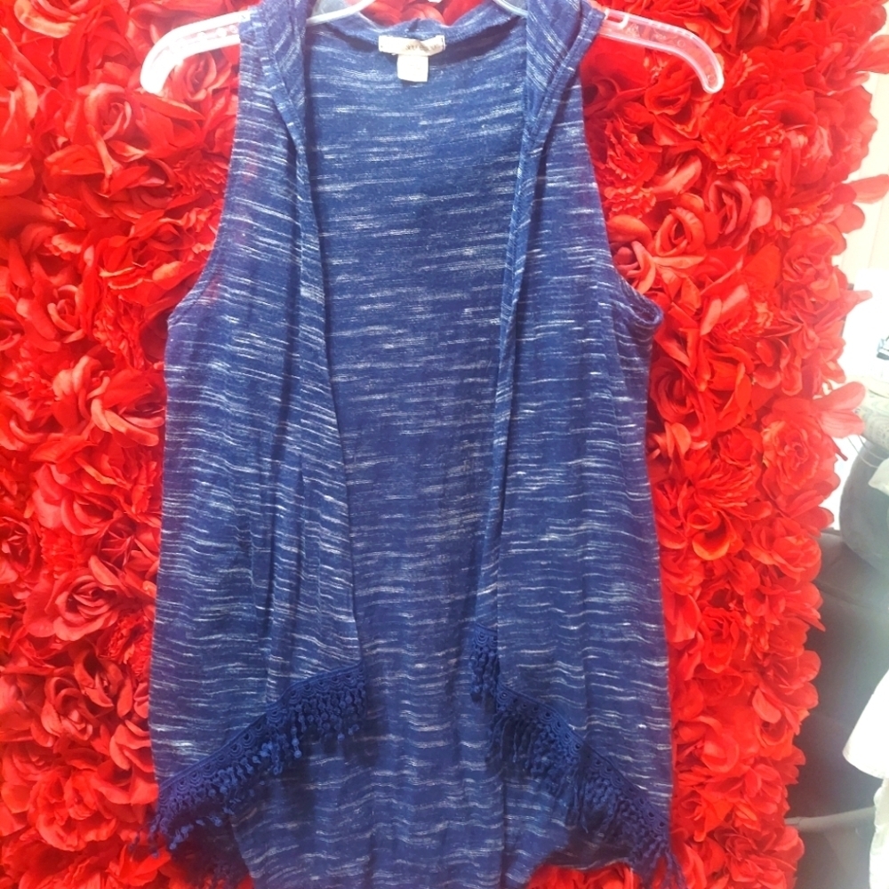 SELF Esteem Girls Size Large Open Front Vest Cardigan Blue